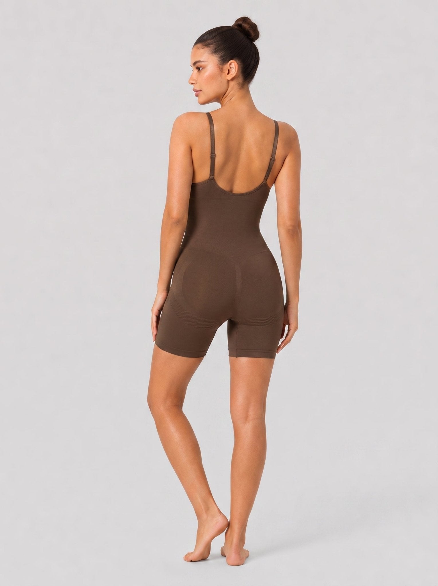 YUCOLEN Women's Seamless Tummy Control Bodysuit Back Pull Down Wireless Shapewear in Dark Brown