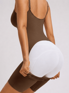 YUCOLEN Women's Seamless Tummy Control Bodysuit with Back Pull-Down Design in Dark Brown