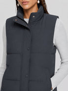YUCOLEN Women's Lightweight Duck Down Puffer Vest Stand Collar Sleeveless Jacket in Dark Dray