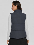 YUCOLEN Women's Lightweight Duck Down Puffer Vest Stand Collar Sleeveless Jacket in Dark Dray