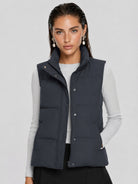 YUCOLEN Women's Lightweight Duck Down Puffer Vest Stand Collar Sleeveless Jacket in Dark Dray