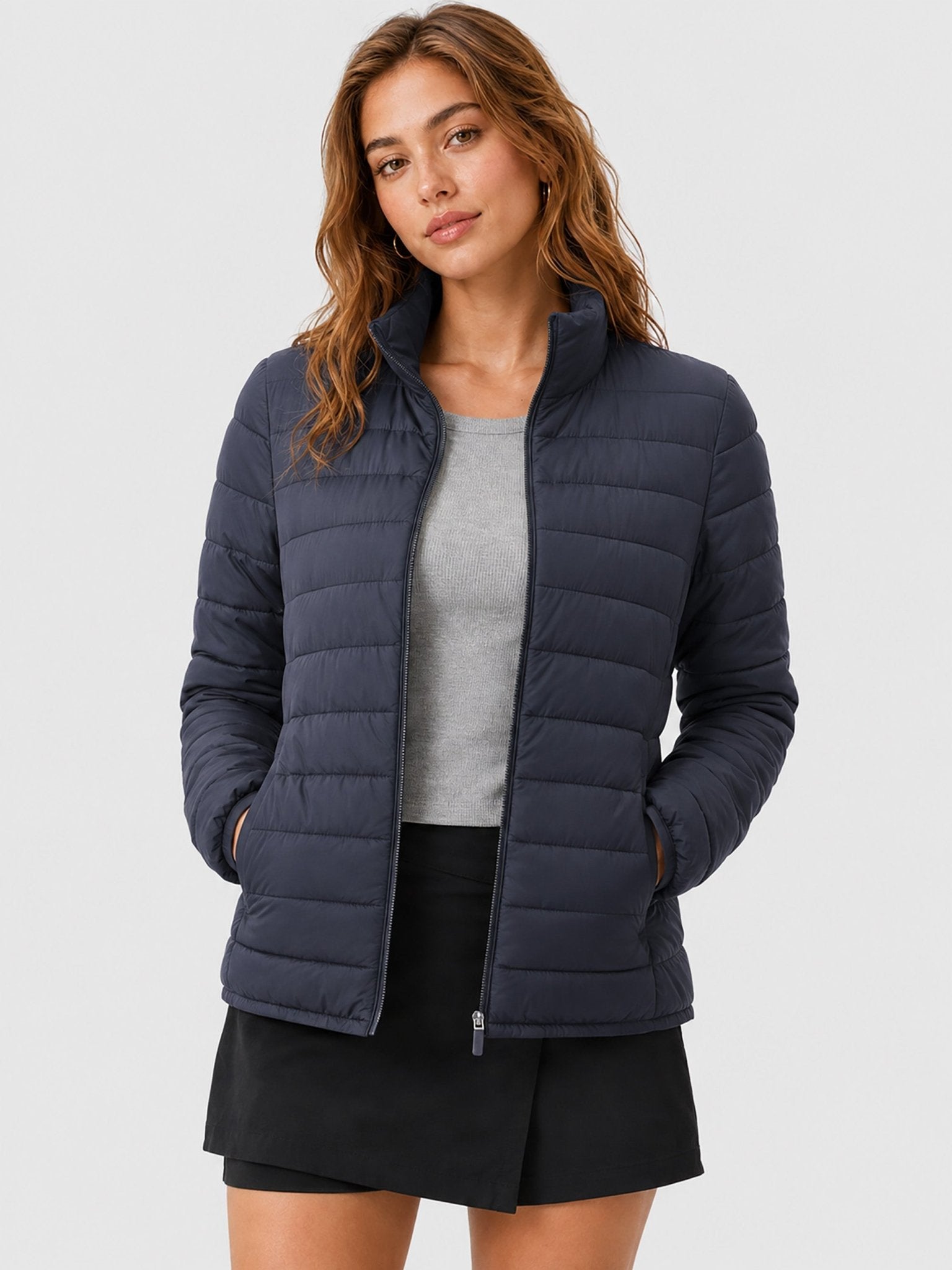 YUCOLEN Women's Lightweight Jacket Packable Water Resistant Quilted Coat with 4 Pockets in Dark Gray