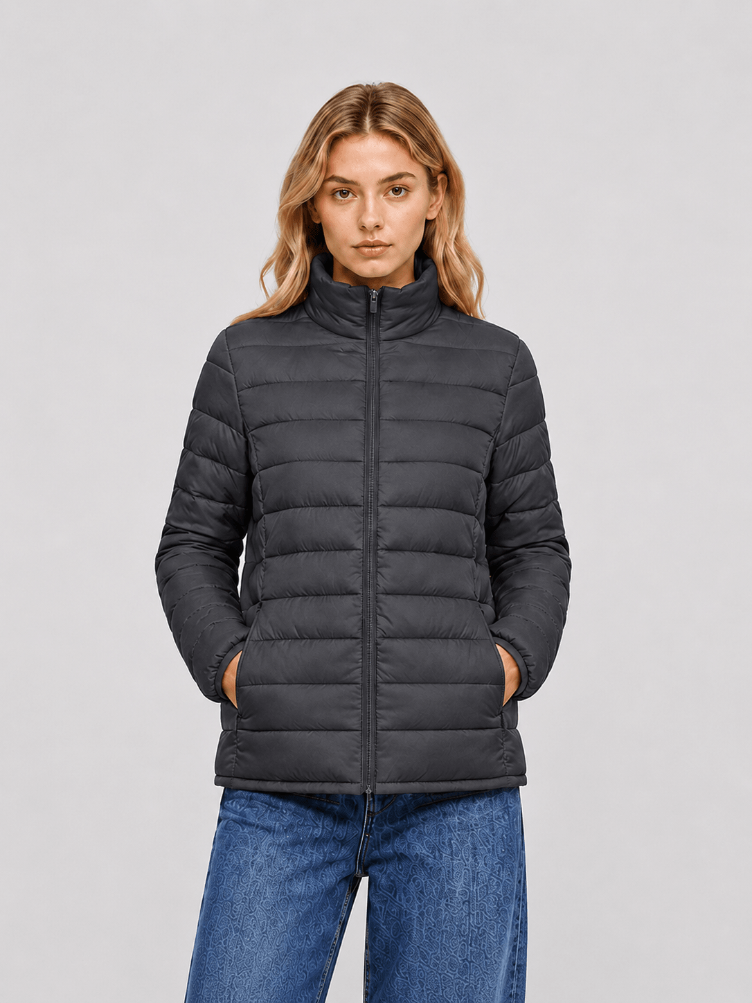 YUCOLEN Women's Lightweight Jacket Packable Water Resistant Quilted Coat with 4 Pockets in Dark Gray