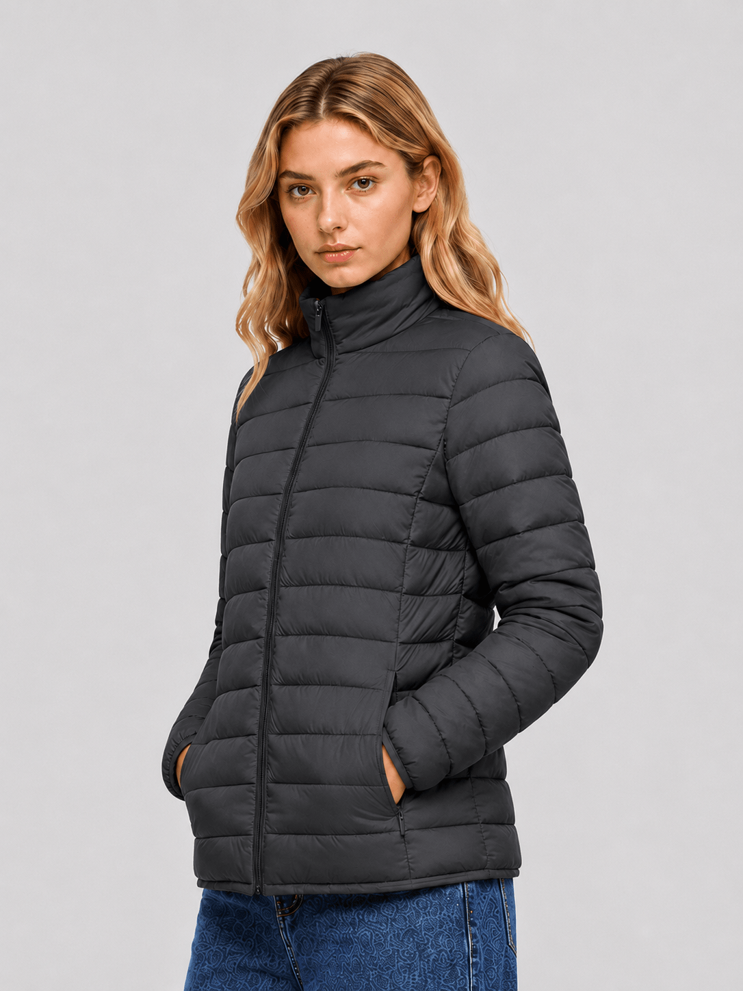 YUCOLEN Women's Lightweight Jacket Packable Water Resistant Quilted Coat with 4 Pockets in Dark Gray