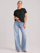 YUCOLEN Women's Oversized Ribbed Knit Short Sleeve T-Shirt Loose Batwing Casual Top in Dark Gray