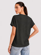 YUCOLEN Women's Oversized Ribbed Knit Short Sleeve T-Shirt Loose Batwing Casual Top in Dark Gray