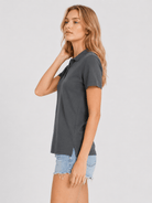 YUCOLEN Women's Short Sleeve Cotton Polo Shirt Breathable 3-Button Collared Top in Dark Gray