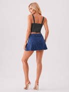 YUCOLEN Women's Square Neck Denim Look Tank Top with Built-in Bra Slim Fit Crop Workout Top in Dark Gray