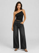 YUCOLEN Women's Wide Leg Jeans Stretchy High Waist Tummy Control Trousers in Dark Gray