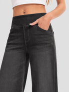 YUCOLEN Women's Wide Leg Jeans Stretchy High Waist Tummy Control Trousers in Dark Gray