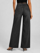 YUCOLEN Women's Wide Leg Jeans Stretchy High Waist Tummy Control Trousers in Dark Gray