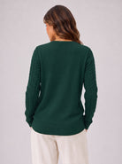 YUCOLEN Women's Lightweight Cable Knit Sweater Soft Crew Neck Fisherman Pullover Top in Dark Green