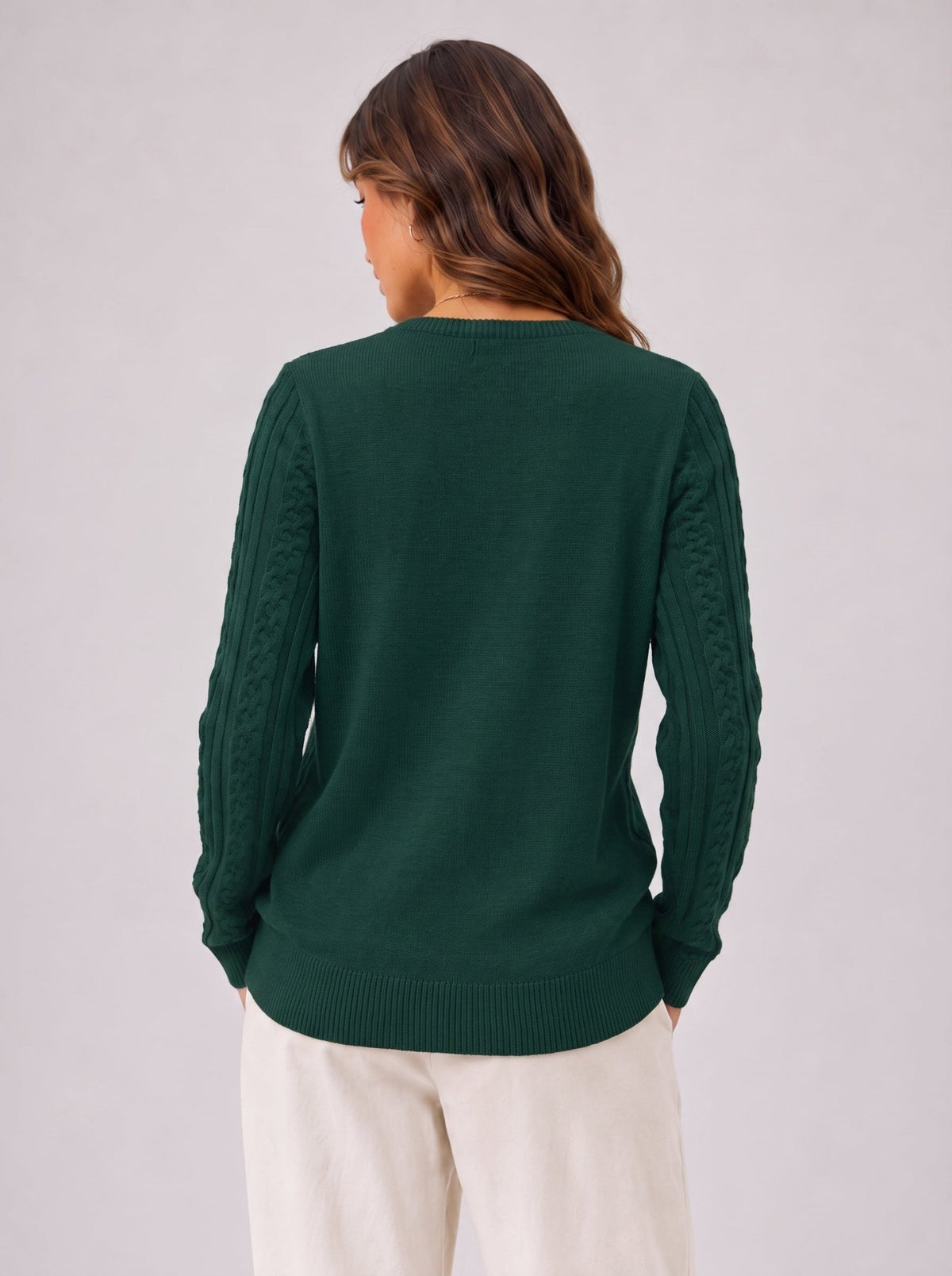 YUCOLEN Women's Lightweight Cable Knit Sweater Soft Crew Neck Fisherman Pullover Top in Dark Green