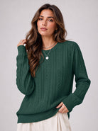 YUCOLEN Women's Lightweight Cable Knit Sweater Soft Crew Neck Fisherman Pullover Top in Dark Green