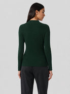 YUCOLEN Women's Mock Neck Ribbed Slim Fit Sweater Soft Wool Blend Pullover in Dark Green