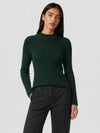 YUCOLEN Women's Mock Neck Ribbed Slim Fit Sweater Soft Wool Blend Pullover in Dark Green