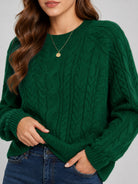 YUCOLEN Women's Oversized Cable Knit Sweater Soft Chunky Crew Neck Pullover Top in Dark Green