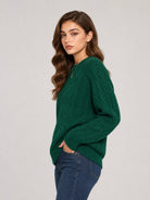 YUCOLEN Women's Oversized Cable Knit Sweater Soft Chunky Crew Neck Pullover Top in Dark Green
