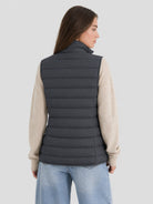 YUCOLEN Women's 270g Lightweight Down Quilted Puffer Vest Windproof Sleeveless Jacket in Dark Grey
