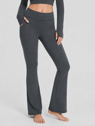 YUCOLEN Women's Flare Yoga Pants Foldover High Waist Bootcut Leggings with Pockets in Dark Grey