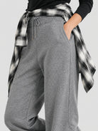YUCOLEN Women's Fleece Lined Wide Leg Sweatpants Thermal Cotton Lounge Pants with Side Slits in Dark Grey
