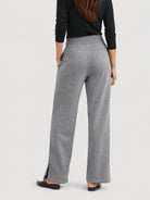 YUCOLEN Women's Fleece Lined Wide Leg Sweatpants Thermal Cotton Lounge Pants with Side Slits in Dark Grey