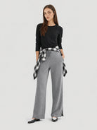 YUCOLEN Women's Fleece Lined Wide Leg Sweatpants Thermal Cotton Lounge Pants with Side Slits in Dark Grey