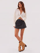 YUCOLEN Women's High Waisted Denim Skort Stretch Jean Skirt with Inner Shorts in Dark Grey