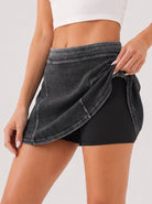 YUCOLEN Women's High Waisted Denim Skort Stretch Jean Skirt with Inner Shorts in Dark Grey