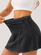 YUCOLEN Women's High Waisted Denim Skort Stretch Jean Skirt with Inner Shorts in Dark Grey