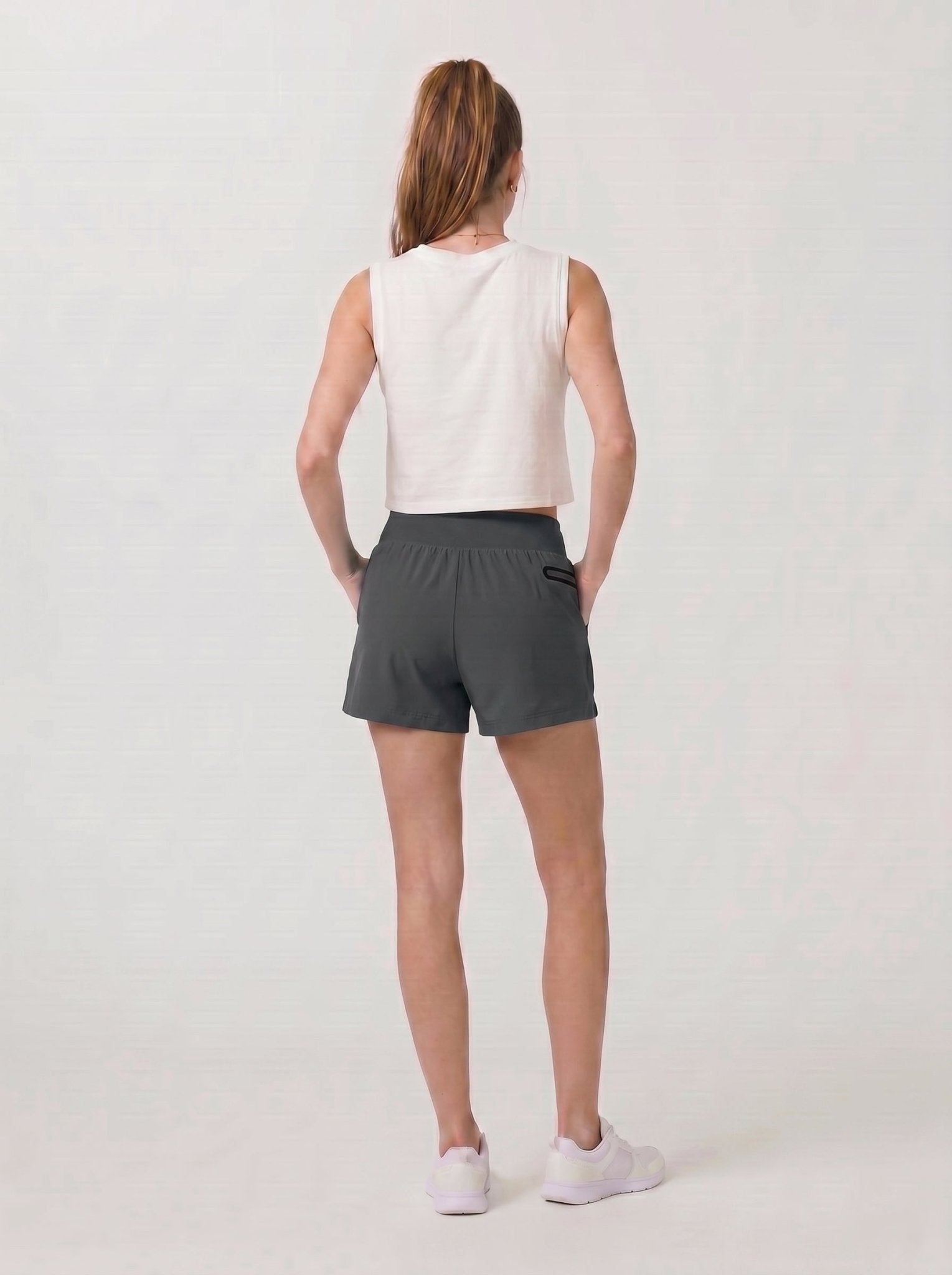 YUCOLEN Women's High Waisted Lightweight Running Shorts - Stretch Workout Shorts in Dark Grey