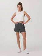 YUCOLEN Women's High Waisted Lightweight Running Shorts - Stretch Workout Shorts in Dark Grey