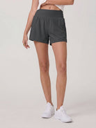 YUCOLEN Women's High Waisted Lightweight Running Shorts - Stretch Workout Shorts in Dark Grey