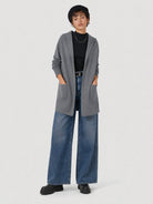 YUCOLEN Women's Hooded Open Front Cardigan Soft Knit Mid-Thigh Coatigan with Pockets in Dark Grey