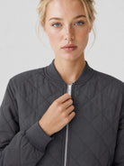 YUCOLEN Women's Lightweight Diamond Quilted Bomber Jacket with Secure Zip Pockets in Dark Grey