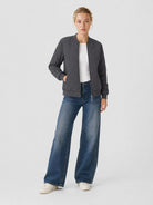 YUCOLEN Women's Lightweight Diamond Quilted Bomber Jacket with Secure Zip Pockets in Dark Grey