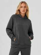 YUCOLEN Women's Loose Fit Fleece Lined Hoodie with Cotton Blend Fabric in Dark Grey