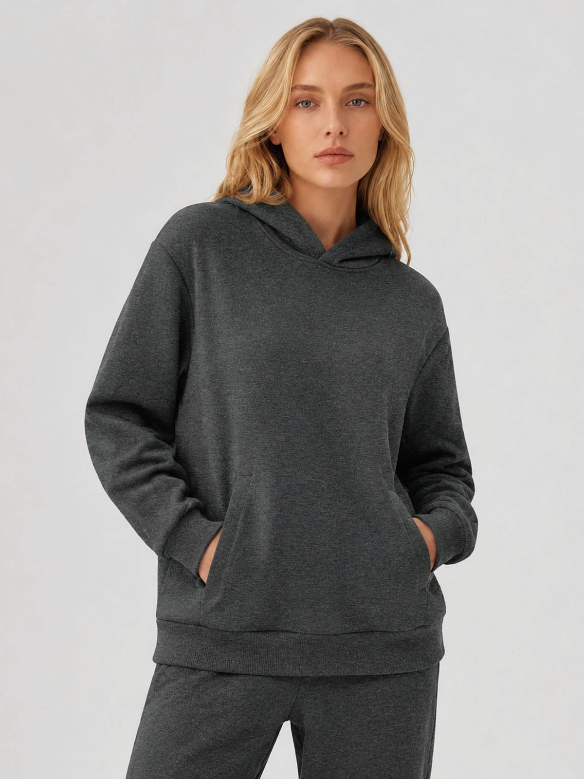 YUCOLEN Women's Loose Fit Fleece Lined Hoodie with Cotton Blend Fabric in Dark Grey