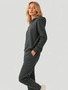 YUCOLEN Women's Loose Fit Fleece Lined Hoodie with Cotton Blend Fabric in Dark Grey