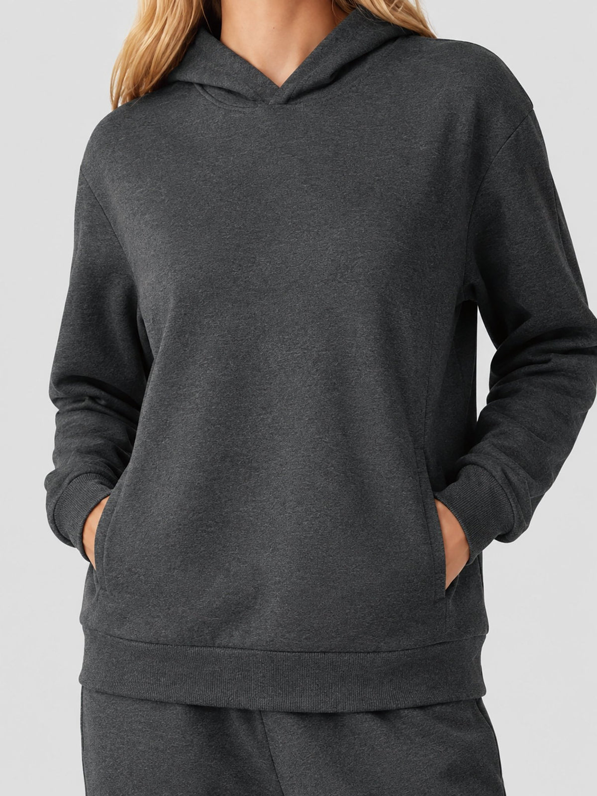 YUCOLEN Women's Loose Fit Fleece Lined Hoodie with Cotton Blend Fabric in Dark Grey