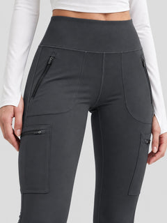 YUCOLEN Women's Outdoor Stretch Leggings with High Waist and Pockets in Dark Grey