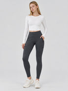 YUCOLEN Women's Outdoor Stretch Leggings with High Waist and Pockets in Dark Grey