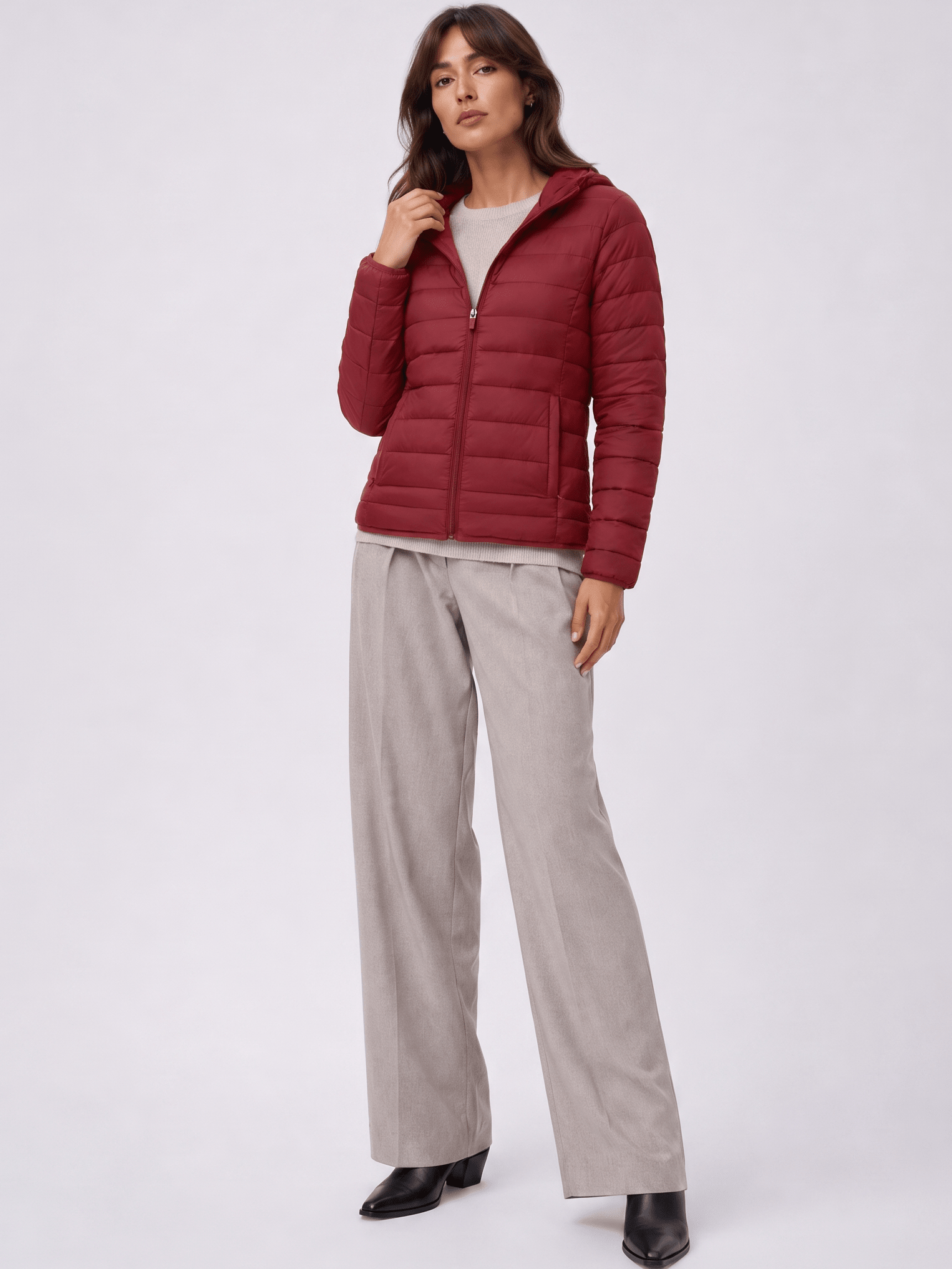 YUCOLEN Women Lightweight Hooded Puffer Jacket Water-Resistant Quilted Outdoor Coat in Dark Orange
