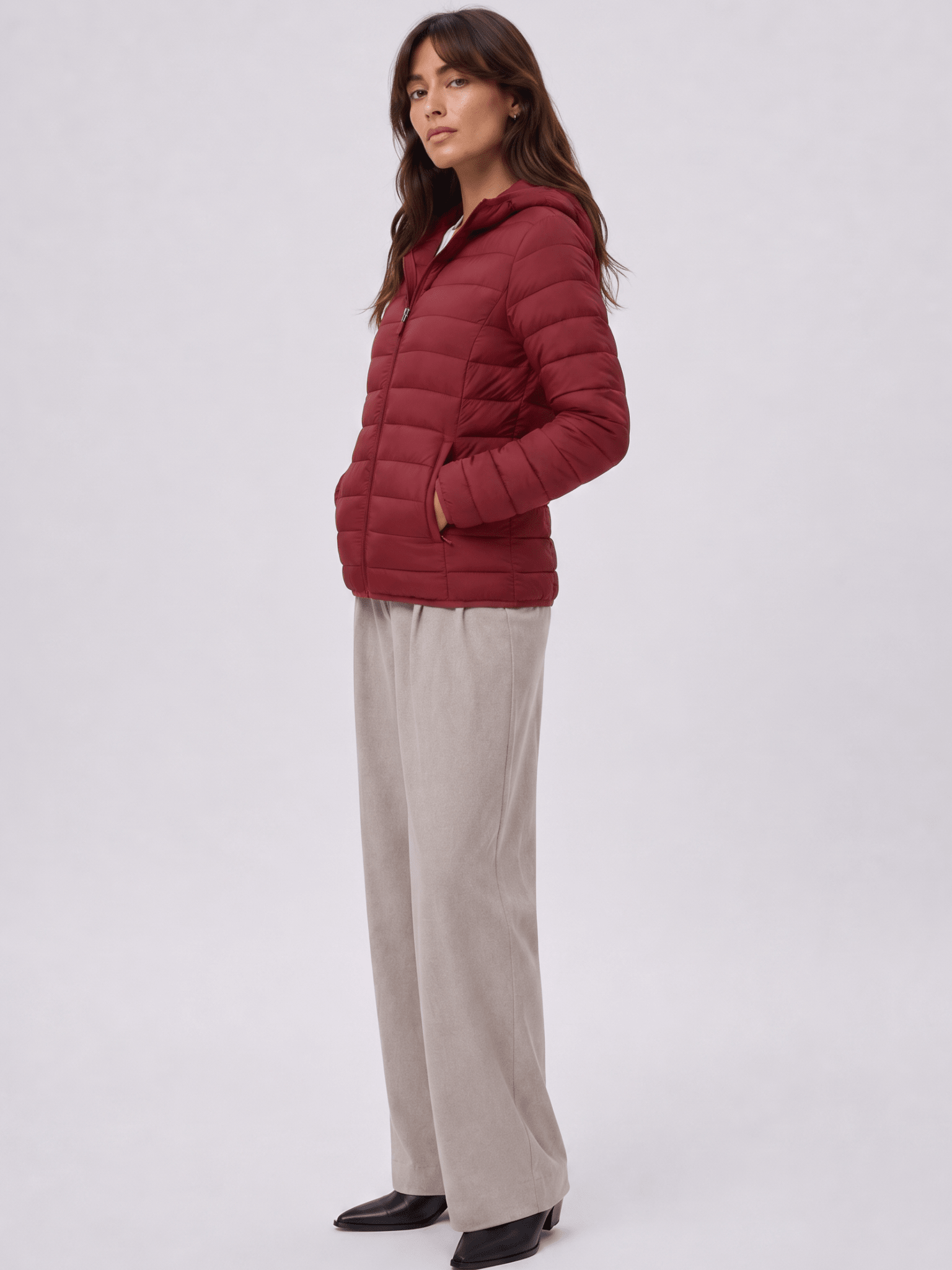 YUCOLEN Women Lightweight Hooded Puffer Jacket Water-Resistant Quilted Outdoor Coat in Dark Orange
