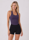 YUCOLEN Women Crop Workout Tank Top with Built in Bra Padded Racerback Yoga Top in Dark Purple