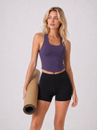 YUCOLEN Women Crop Workout Tank Top with Built in Bra Padded Racerback Yoga Top in Dark Purple