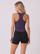 YUCOLEN Women Crop Workout Tank Top with Built in Bra Padded Racerback Yoga Top in Dark Purple