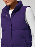 YUCOLEN Women's Lightweight Duck Down Puffer Vest Stand Collar Sleeveless Jacket in Dark Purple