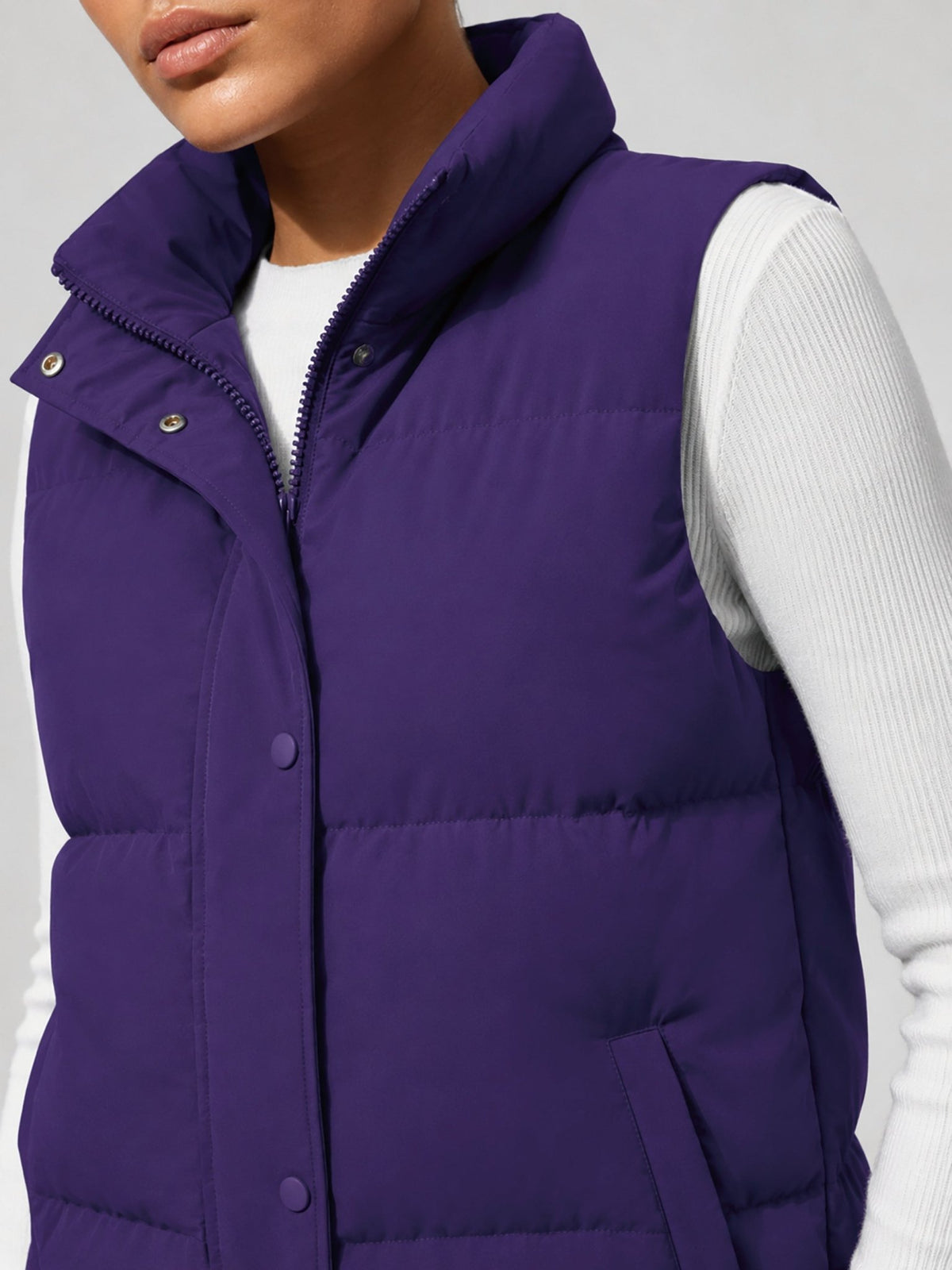 YUCOLEN Women's Lightweight Duck Down Puffer Vest Stand Collar Sleeveless Jacket in Dark Purple