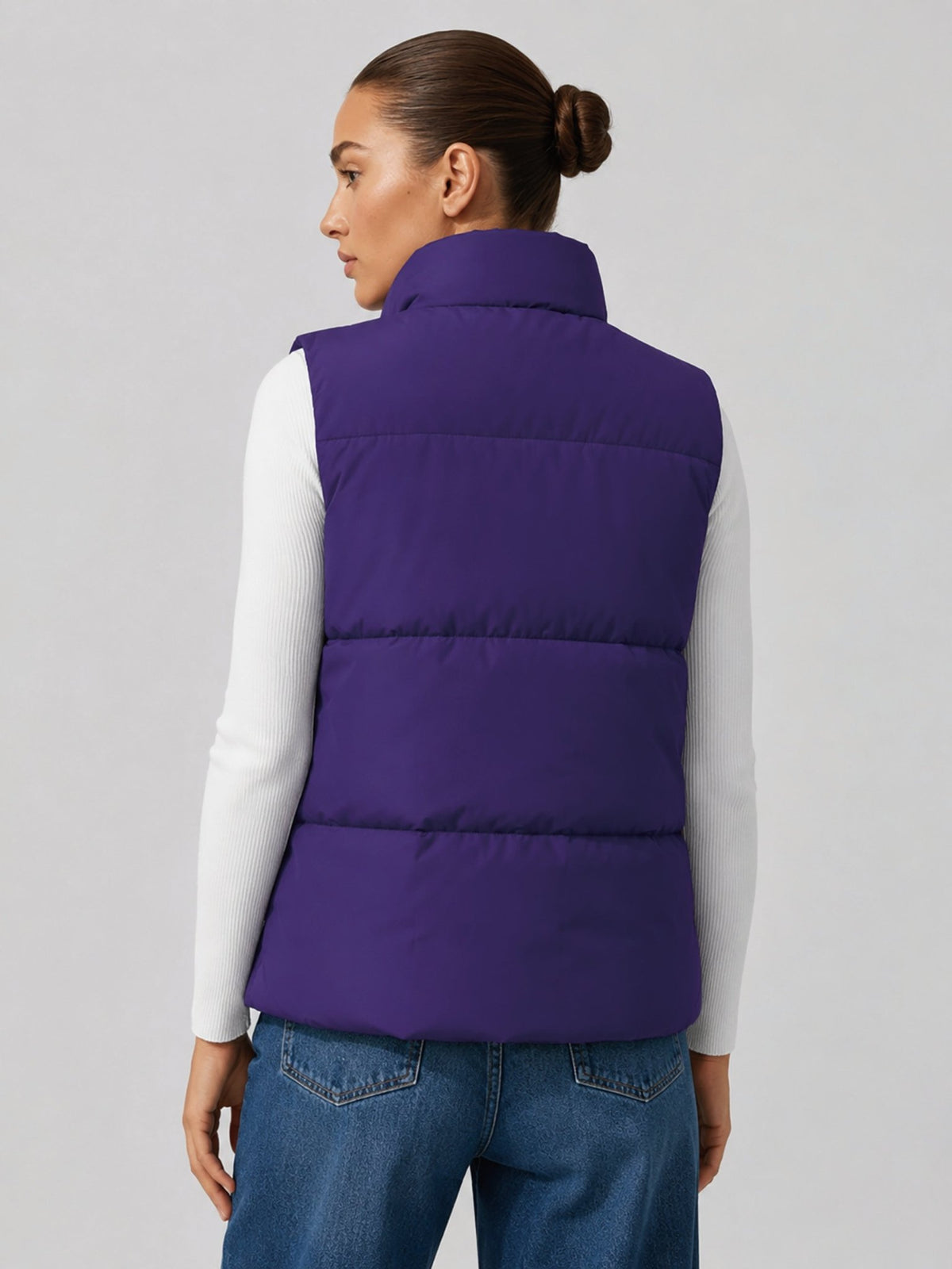 YUCOLEN Women's Lightweight Duck Down Puffer Vest Stand Collar Sleeveless Jacket in Dark Purple